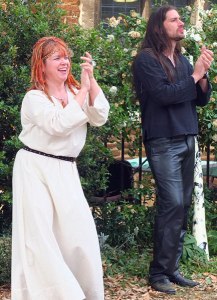 Andrea (right next to a white digeridoo) with Pam 