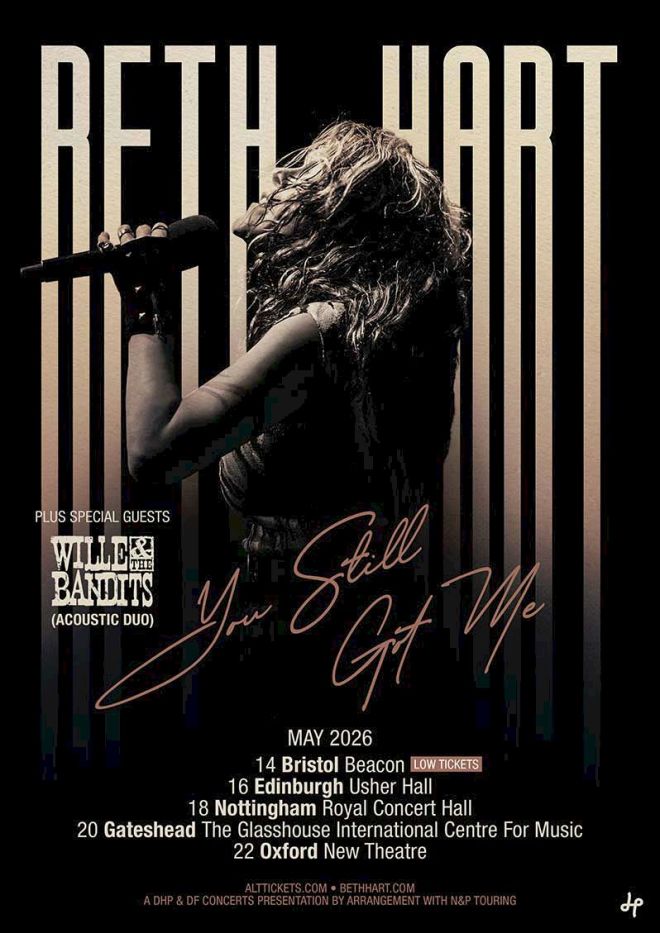 BETH HART 2026 UK dates - tour poster with female singer holding mic