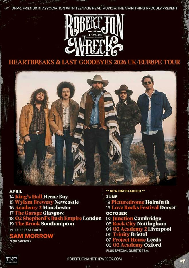 Robert Jon and the Wreck 2026 UK dates - tour poster with band