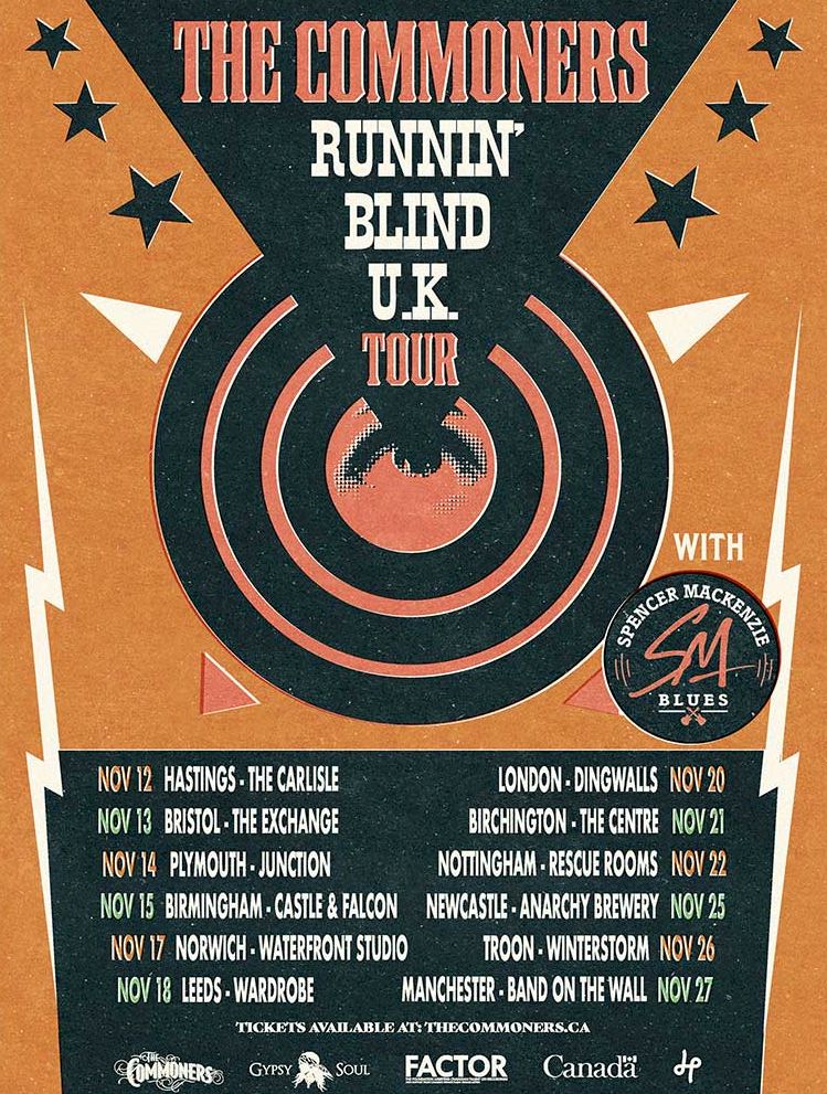 THE COMMONERS Runnin’ Blind UK Tour Dates Poster
